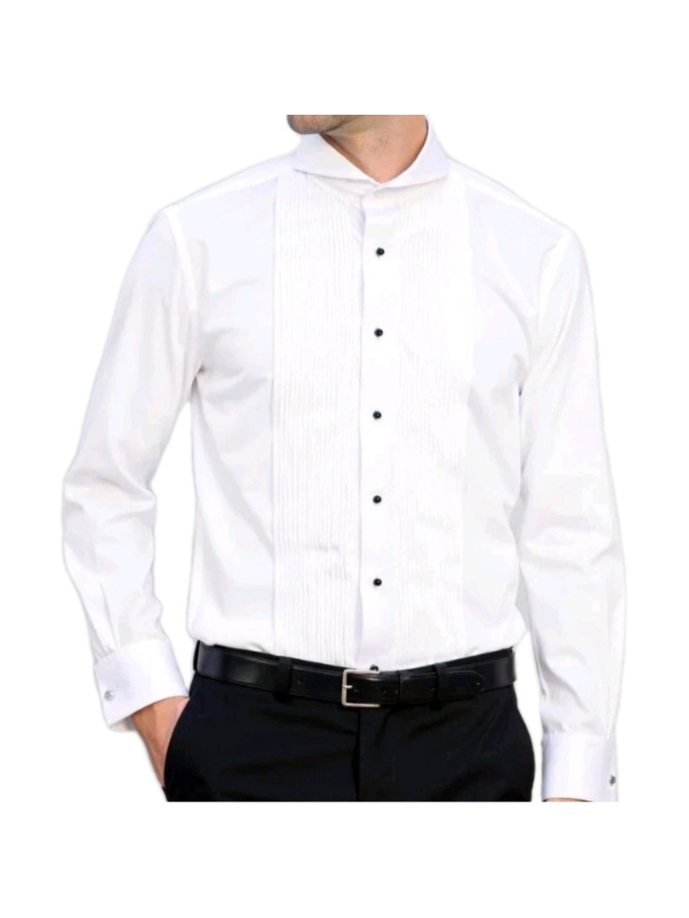 Indochino Men Luxury Cotton Slim-Fit Formal Tuxedo French Cuff White 15.5/34-35